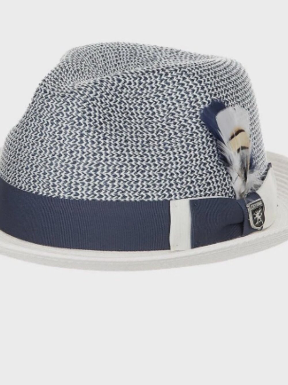 STACY ADAMS NAVY Skylin Fedora Paper Braided Pinch Front Hat SZ LARGE 7 1/4